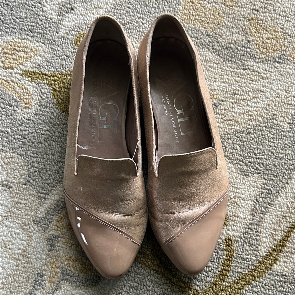 AGL Tan Gold Leather Flats - Cap Toe
